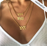 Box Chain Old English Birthdate Necklace