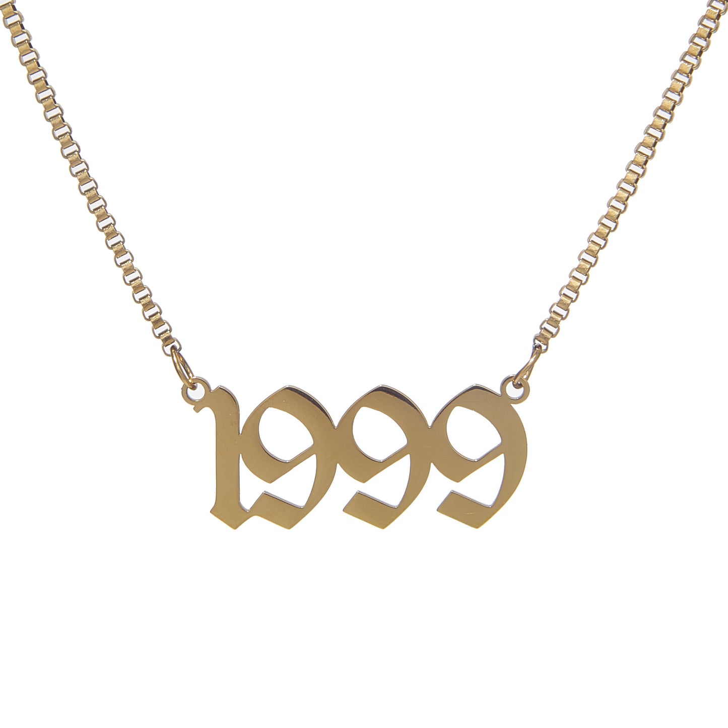 Box Chain Old English Birthdate Necklace