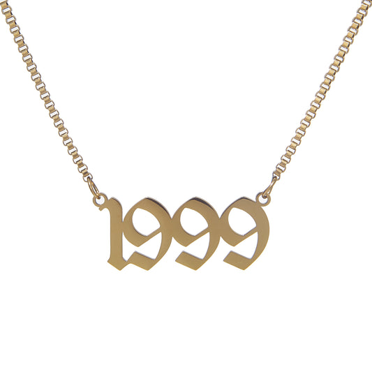 Box Chain Old English Birthdate Necklace