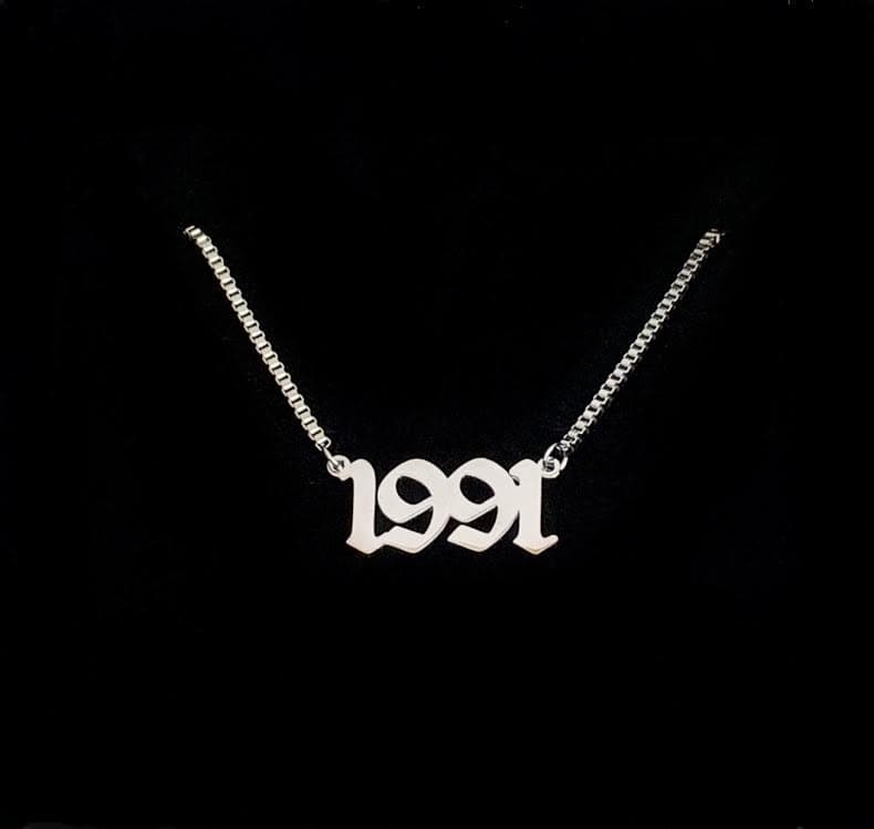 Box Chain Old English Birthdate Necklace