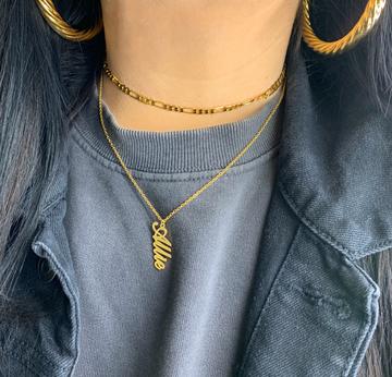 Vertical Script Nameplate Necklace
